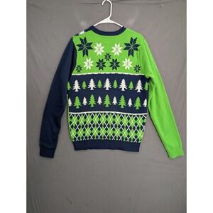 NFL Seattle Seahawks Ugly Christmas Sweater Green Blue Mens Small
